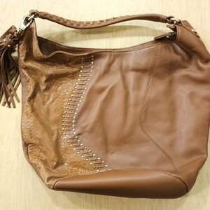 Carlos Falchi Brown Shoulder Bag with Tassel Accent